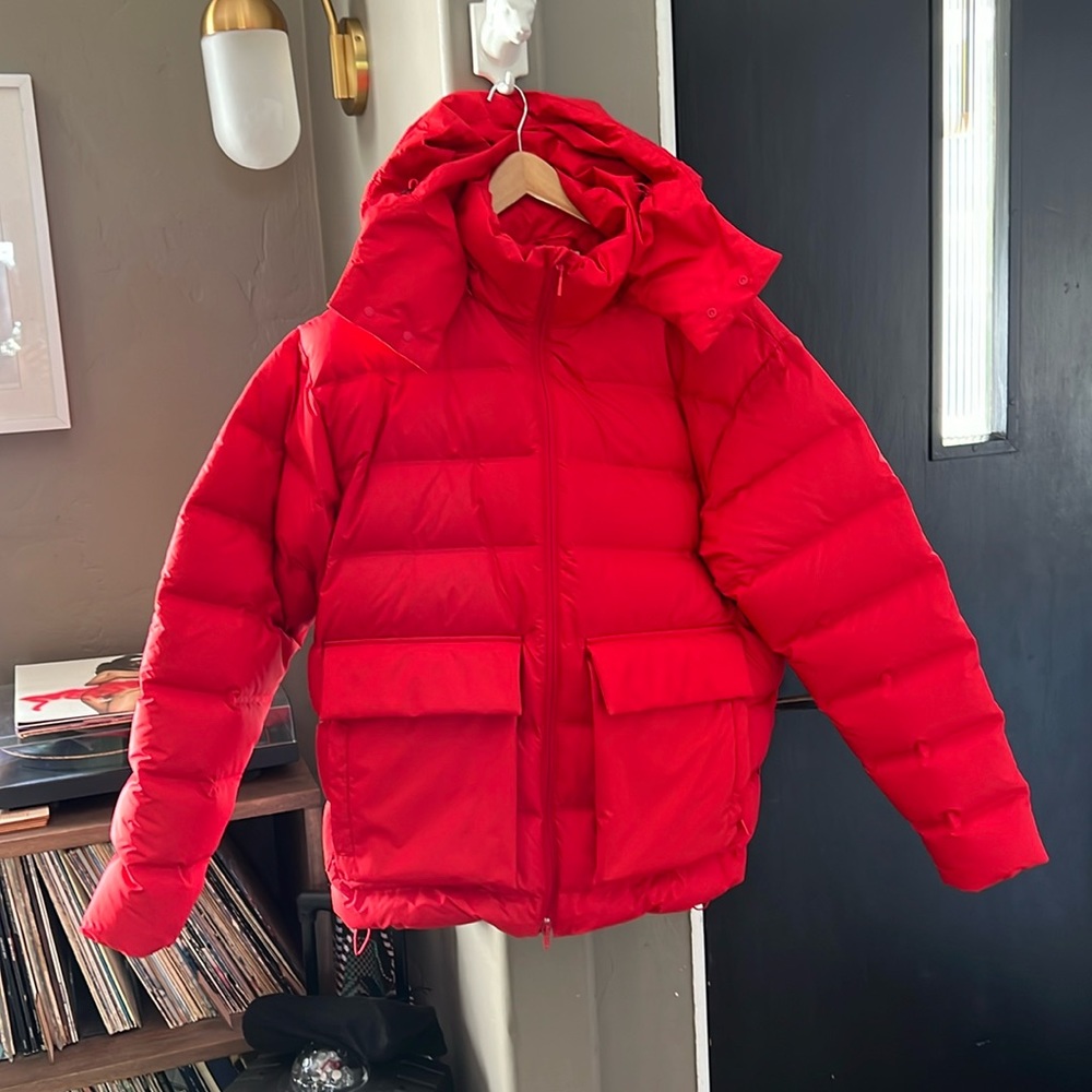 Adidas Y-3 Classic Red Duck Feather Puffer Down Jacket Large. Perfect cond
